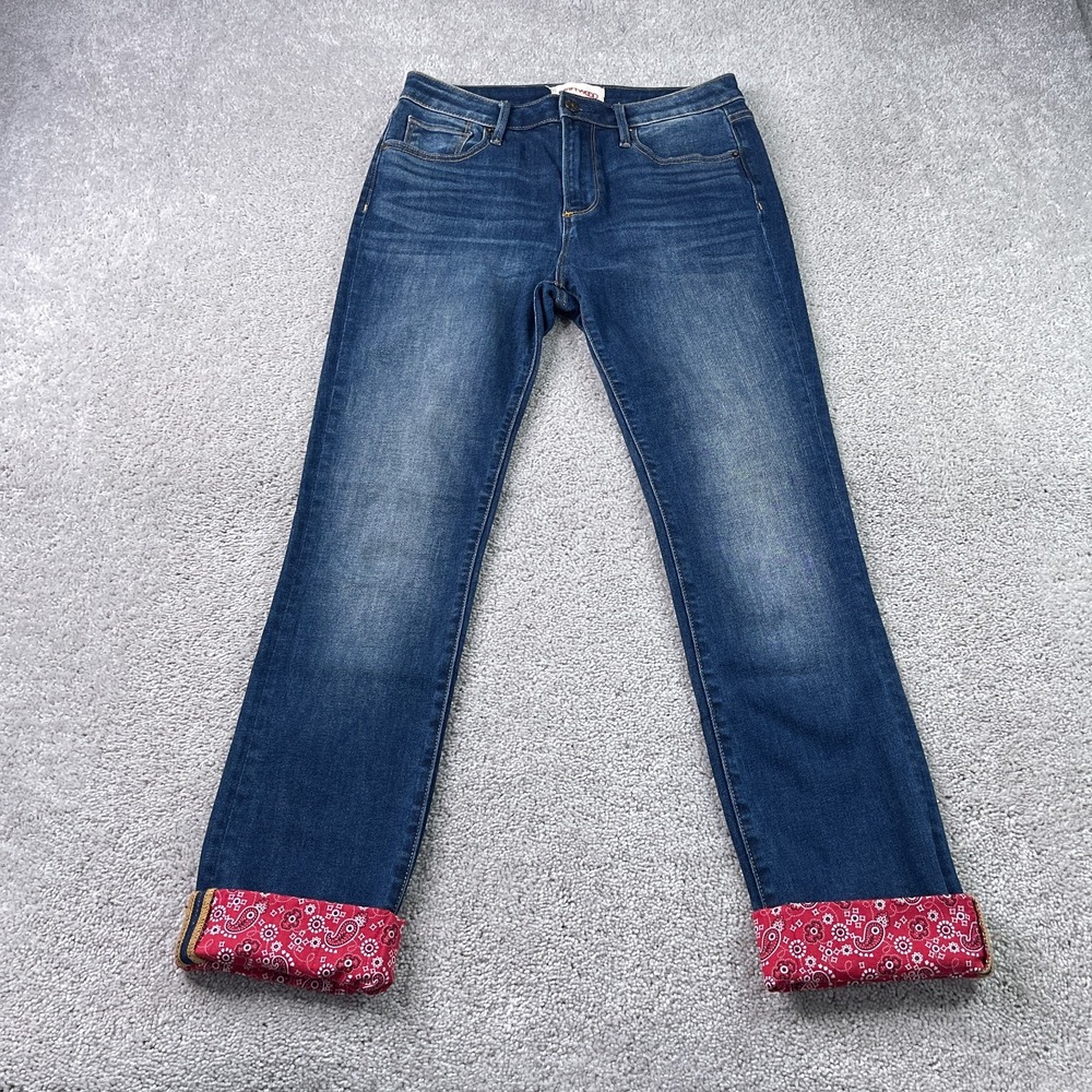 Driftwood Jeans Women 27 Blue Colette Straight Crop Paisley Bandana Accent Denim